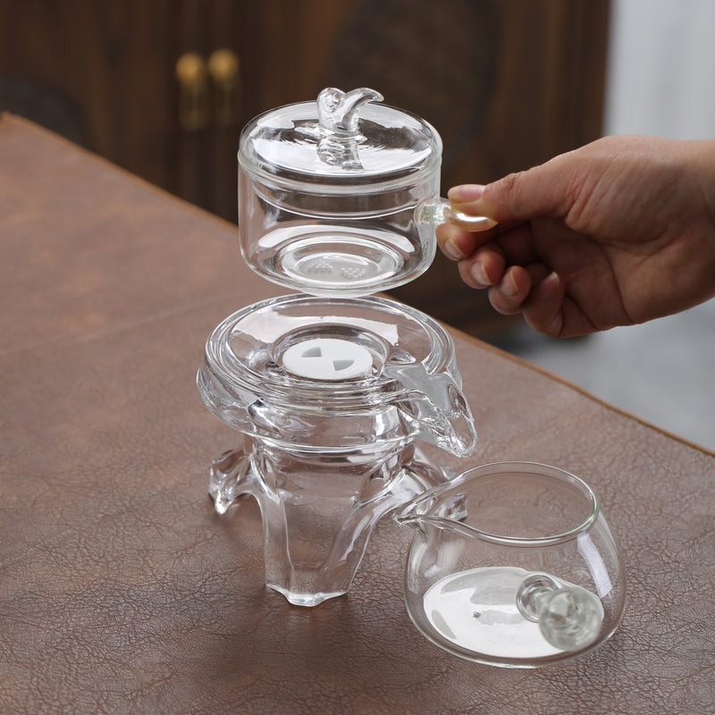 Semi-automatic transparent glass lazy tea set home high borosilicate glass tea maker high appearance level kung fu tea set