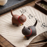 RORA One Set Cute Kitten Tea Pet Purple Sand Handcrafted for Kung Fu Tea Set Acessories for Table Room/Home/Office Tearoom Chinese Kungfu Tea Pet Gift for Tea Lovers
