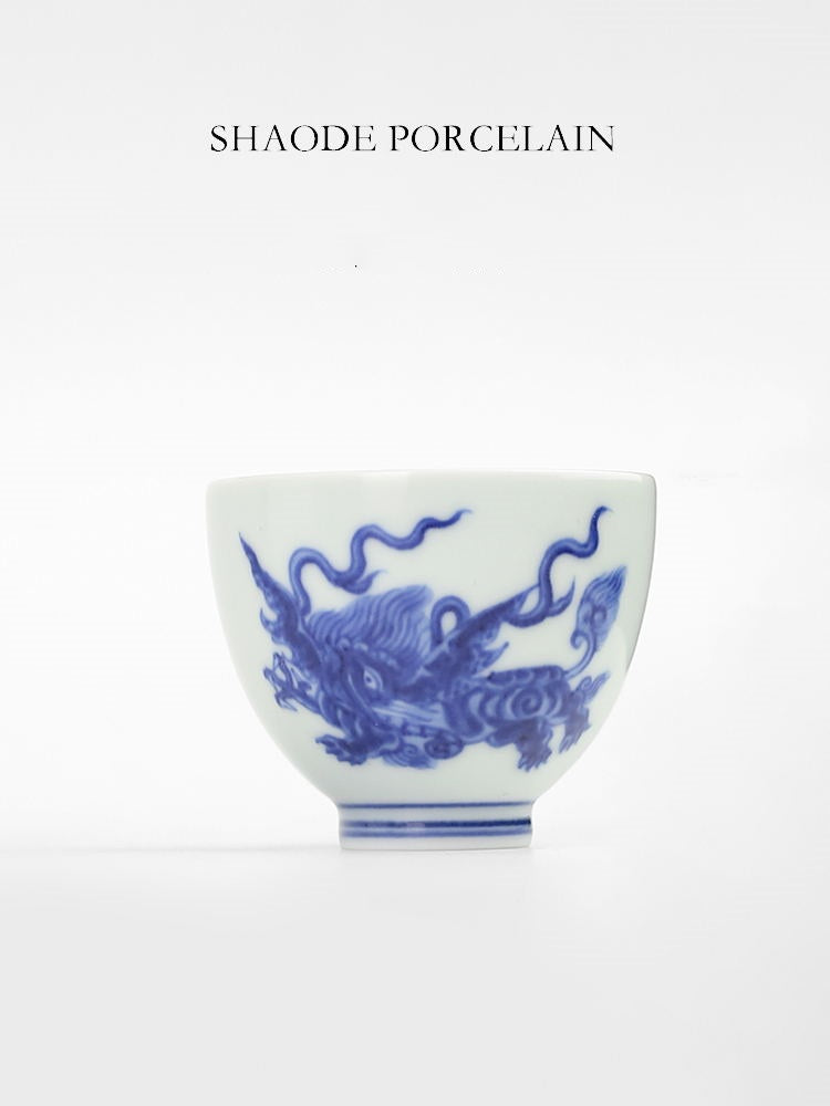 Shouzang kiln blue walrus master cup single cup Jingdezhen Chinese retro tea set teacup handmade hand