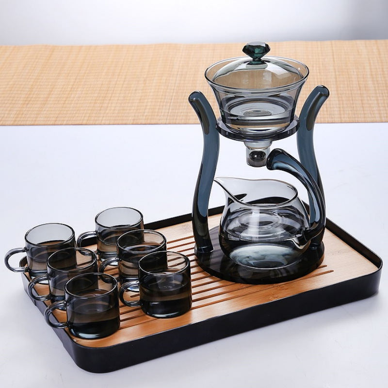 Glass palace lamp tea set tea cup set semi-automatic glass tea set Kung fu tea set net red glass tea cup