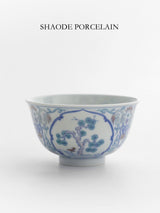 Four tone too blue and white bucket color window pine bamboo plum master cup single cup Jingdezhen vintage hand-painted tea set tea cup