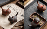 RORA One Set Cute Kitten Tea Pet Purple Sand Handcrafted for Kung Fu Tea Set Acessories for Table Room/Home/Office Tearoom Chinese Kungfu Tea Pet Gift for Tea Lovers