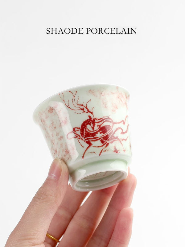 Less porcelain selected Dunhuang series rubbing master cup single cup Jingdezhen traditional tea tea cup manual sample tea cup