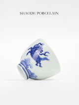 Shouzang kiln blue and white Pegasus master cup single cup Jingdezhen Chinese retro tea tea cup hand hand sample tea cup