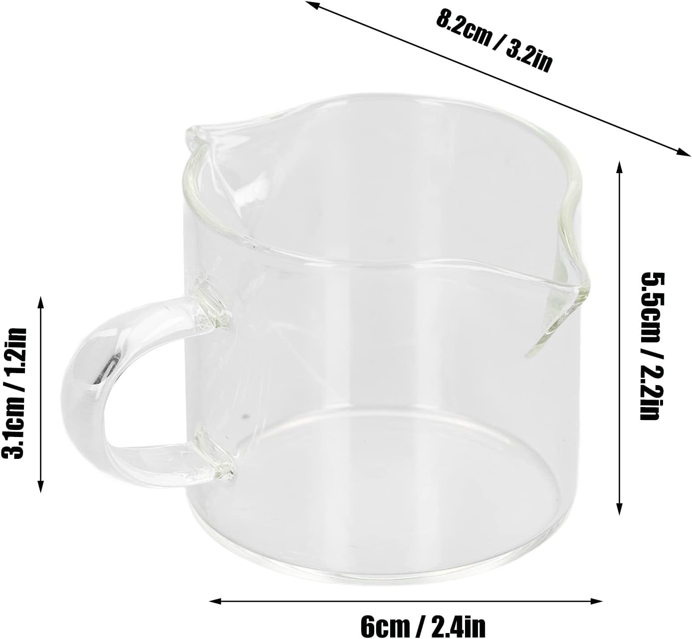 2-Pack Small Glass Pitchers with Handle & Spout, 5oz/150ml Clear Glass Cups for Espresso, Coffee, Milk, Hot & Cold Beverages