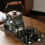 Home high borosilicate glass cooking one flower teapot can be heated by electric pottery stove tea maker smoke grey glass beam