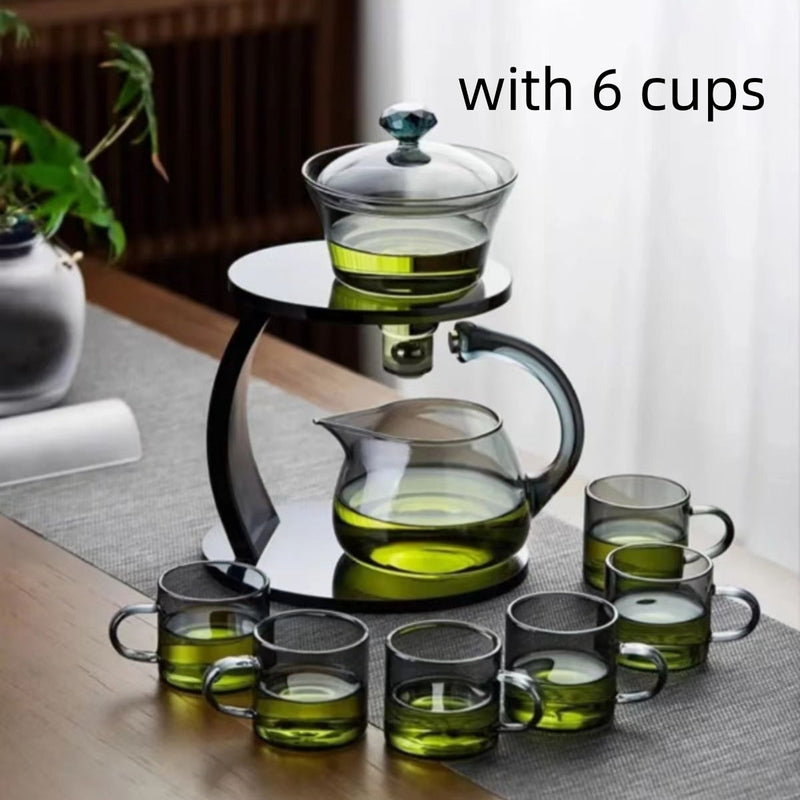 Glass palace lamp tea set tea cup set semi-automatic glass tea set Kung fu tea set net red glass tea cup