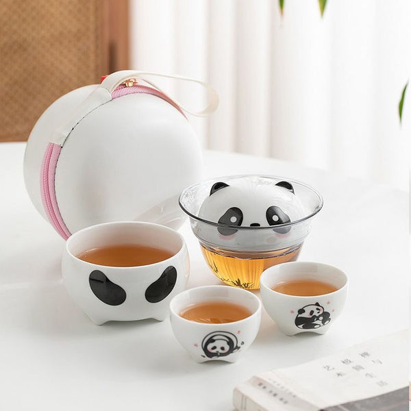 Panda Ceramic Travel Tea Set Cute Panda Mini Portable Tea - Temu