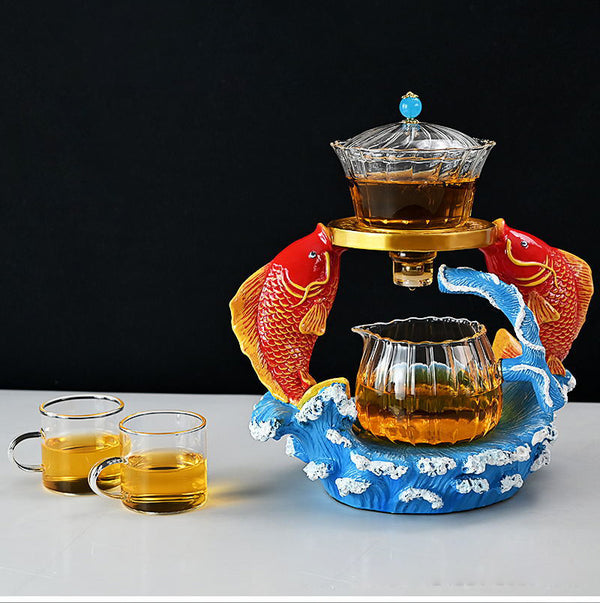 RORA Goden Pisces Magnetic Water Diversion Rotating Teapot Set