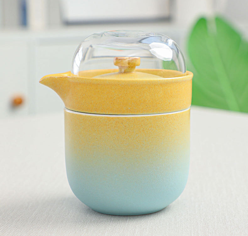Yellow and blue gradient ceramic travel tea set