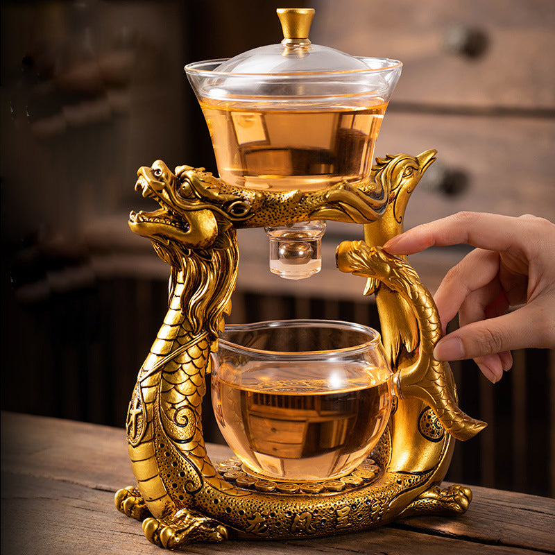 Lazy Kungfu Glass Tea Set Dragon and Phoenix Teapot Suit