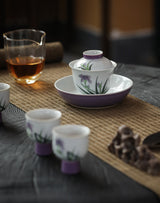 Purple Orchid Porcelain Tea Set Kung Fu Ceramic Teapot Set