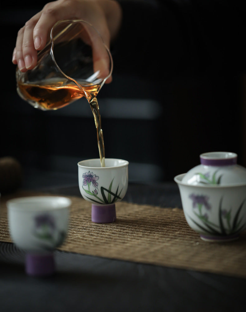 Purple Orchid Porcelain Tea Set Kung Fu Ceramic Teapot Set
