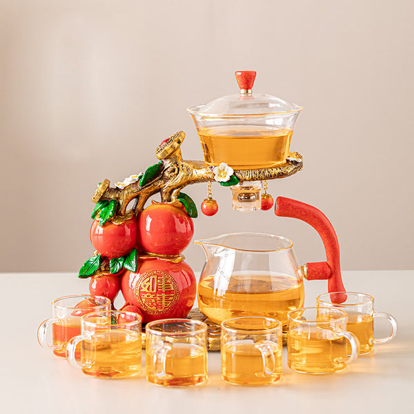 Lucky Ruyi Automatic Magnetic Lazy Kung Fu Glass Teapot Set