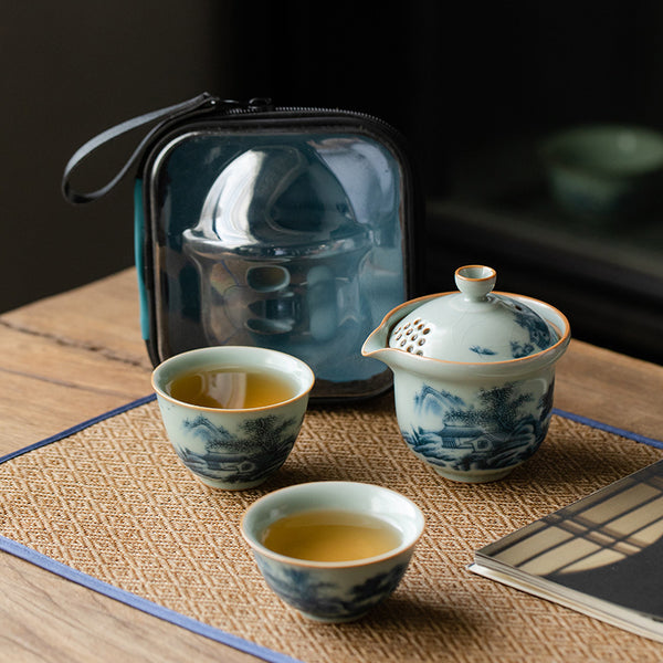 Blue and white porcelain travel tea set