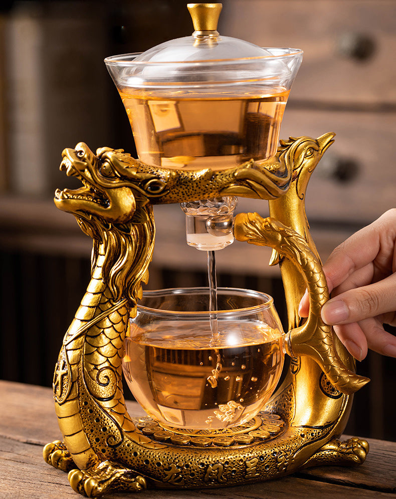 Lazy Kungfu Glass Tea Set Dragon and Phoenix Teapot Suit