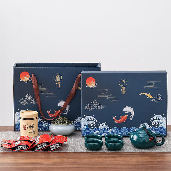 Chinese Kungfu Tea Pot Set with incense burner and Dahongpao Tea