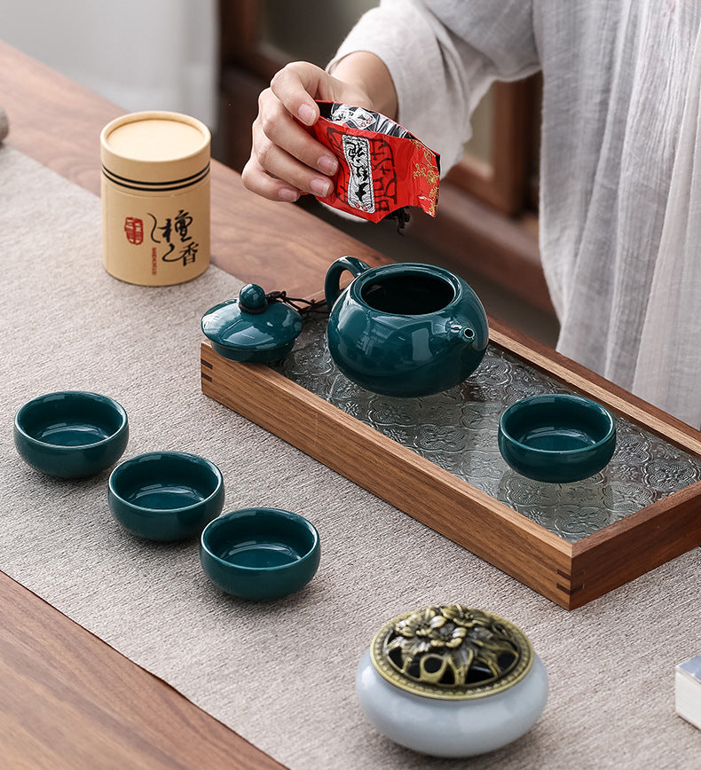 Chinese Kungfu Tea Pot Set with incense burner and Dahongpao Tea
