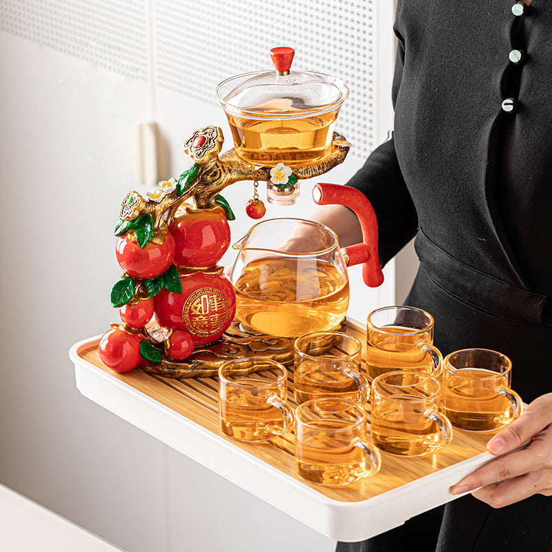 Lucky Ruyi Automatic Magnetic Lazy Kung Fu Glass Teapot Set