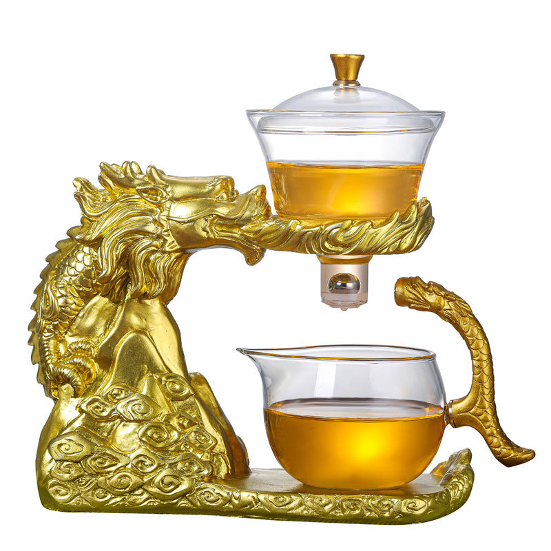 RORA Lazy Kungfu Glass Tea Set Magnetic Water Diversion Rotating Cover Bowl Semi-Automatic Crystal Glass Teapot Suit