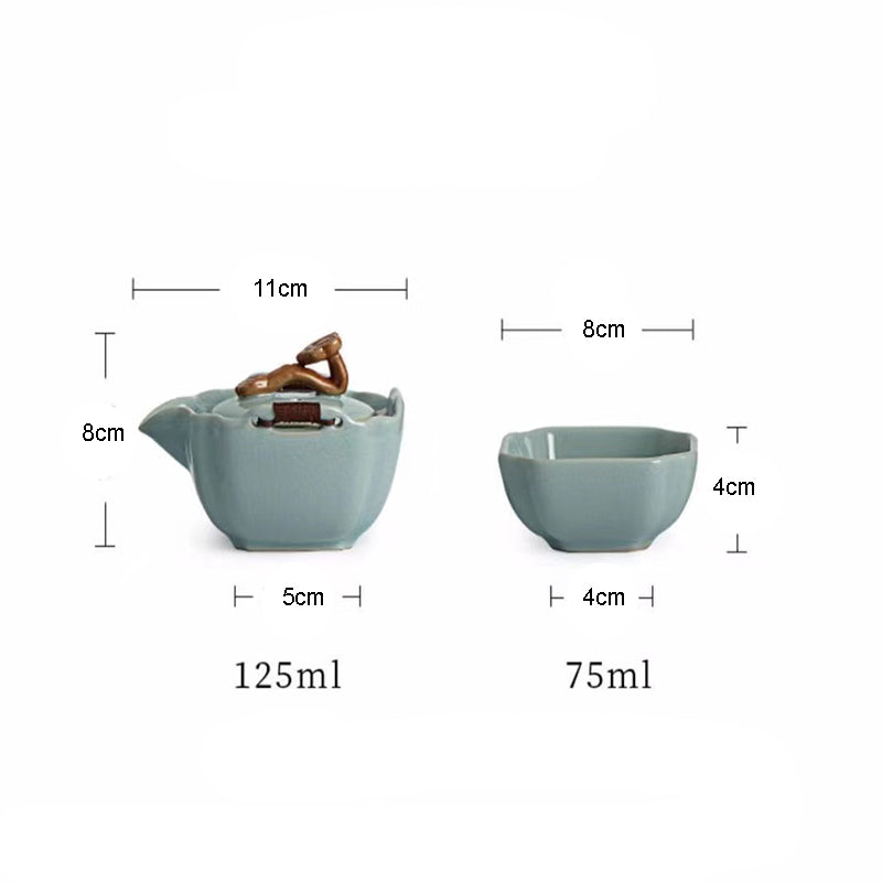Ceramic Teapot with 2 cups Travel Tea Set