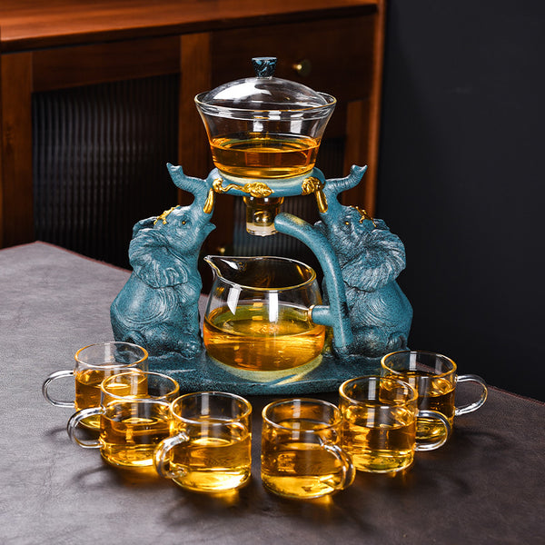 RORA Lazy Kungfu Glass Tea Set المغناطيسي تحويل المياه الدورية (6 أكواب شاي)