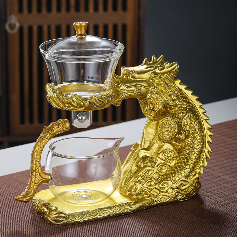 RORA Lazy Kungfu Glass Tea Set Magnetic Water Diversion Rotating Cover Bowl Semi-Automatic Crystal Glass Teapot Suit
