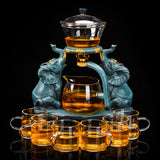 RORA Lazy Kungfu Glass Tea Set Magnetic Water Diversion Rotating (6 tea cups)