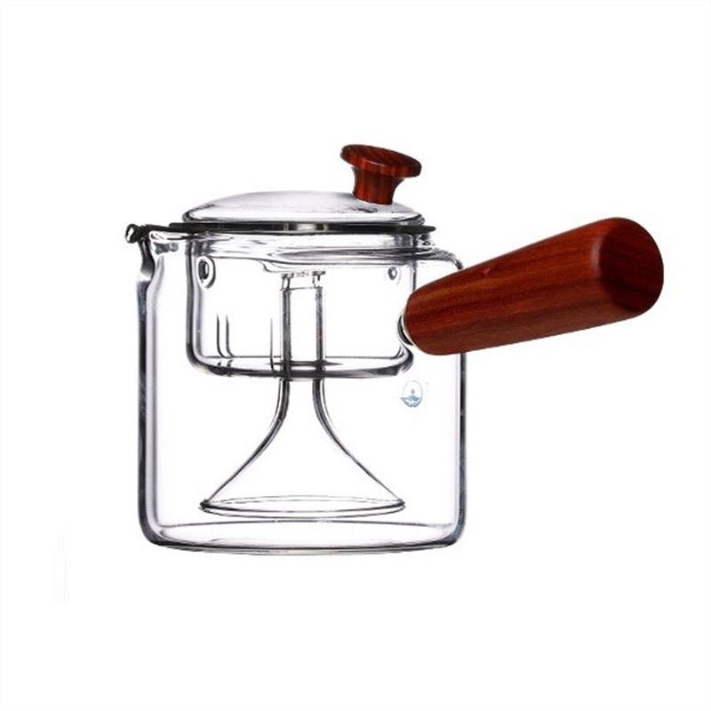 500ML Glass Teapot Wooden Handle Flower Tea Set