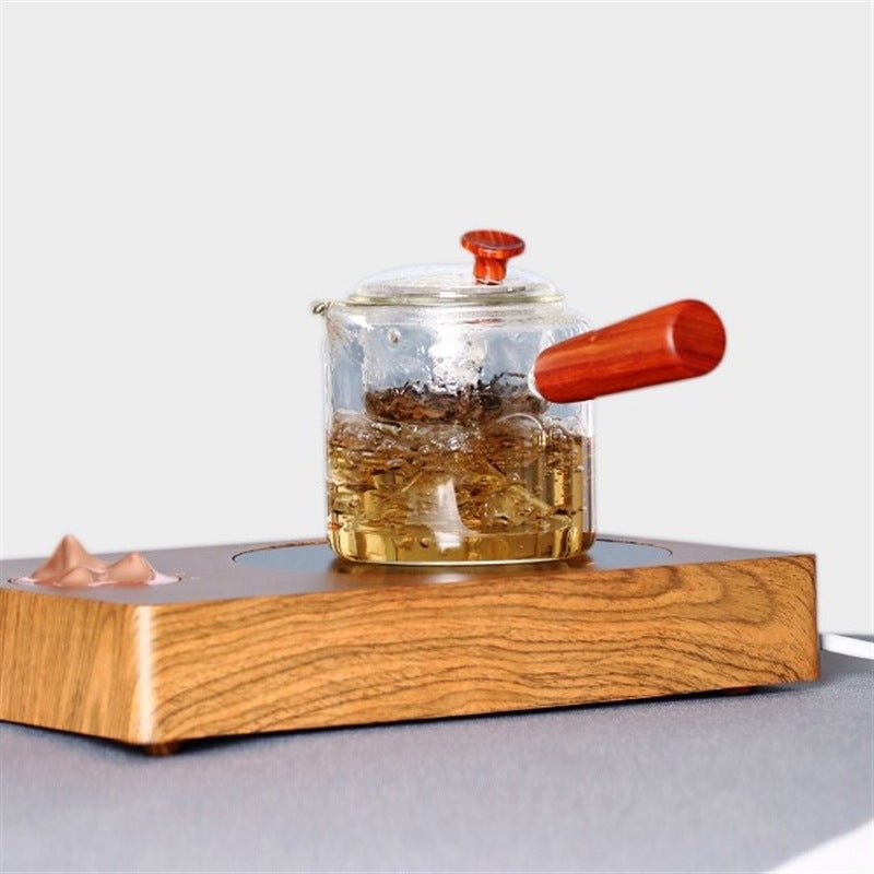 500ML Glass Teapot Wooden Handle Flower Tea Set
