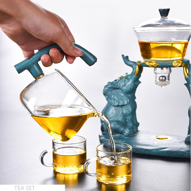RORA Lazy Kungfu Glass Tea Set Magnetic Water Diversion Rotating (6 tea cups)