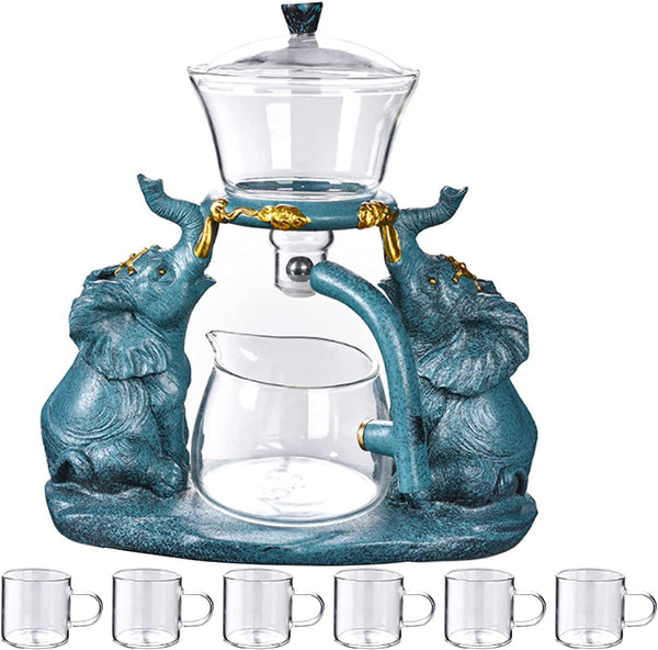 RORA Lazy Kungfu Glass Tea Set المغناطيسي تحويل المياه الدورية (6 أكواب شاي)