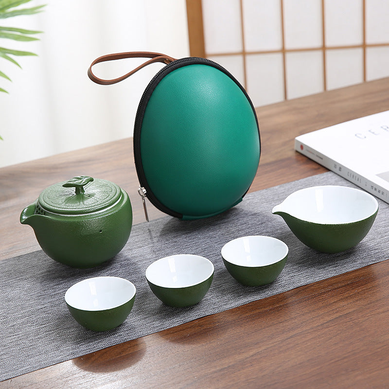 Ceramic Teapots with 3 Cups Orange Shape Travel Tea Set