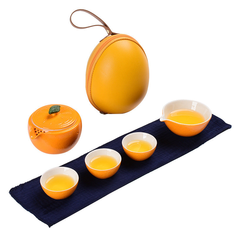 Ceramic Teapots with 3 Cups Orange Shape Travel Tea Set
