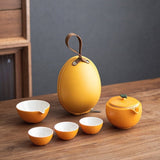 Ceramic Teapots with 3 Cups Orange Shape Travel Tea Set
