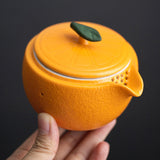 Ceramic Teapots with 3 Cups Orange Shape Travel Tea Set