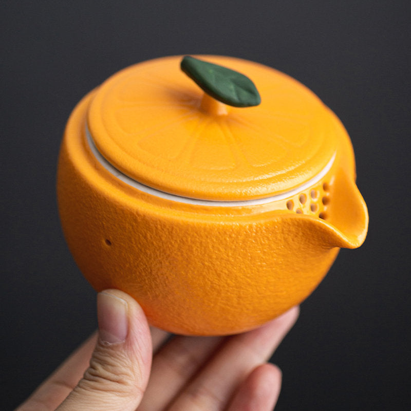 Ceramic Teapots with 3 Cups Orange Shape Travel Tea Set