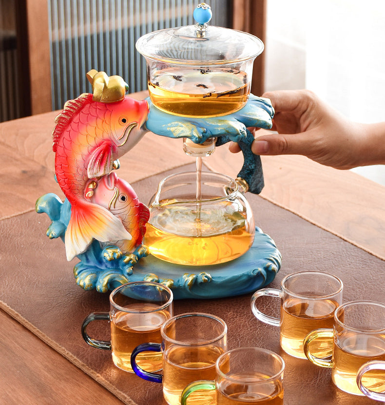 RORA GOLDEN FISH MAGNETIC LAZY KUNGFU GLASS TEAPOT SET