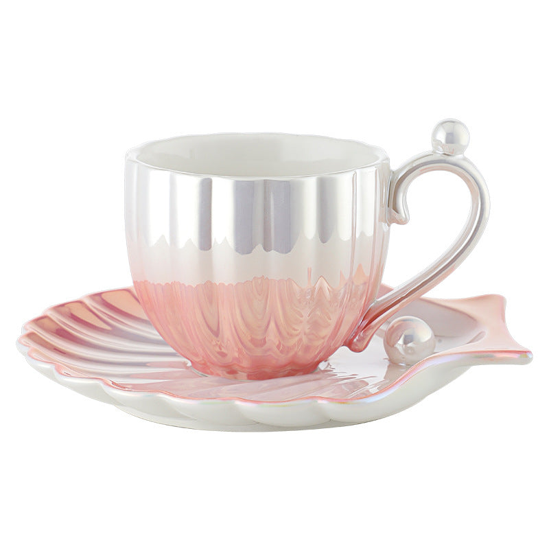 Pearl Shell Ceramic Exquisite Coffee Cup and Saucer Set for Afternoon Tea Cup 240ML