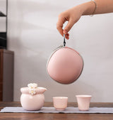 Pink Porcelain Teapot Set Handmade Plum Blossoms Travel Tea Set