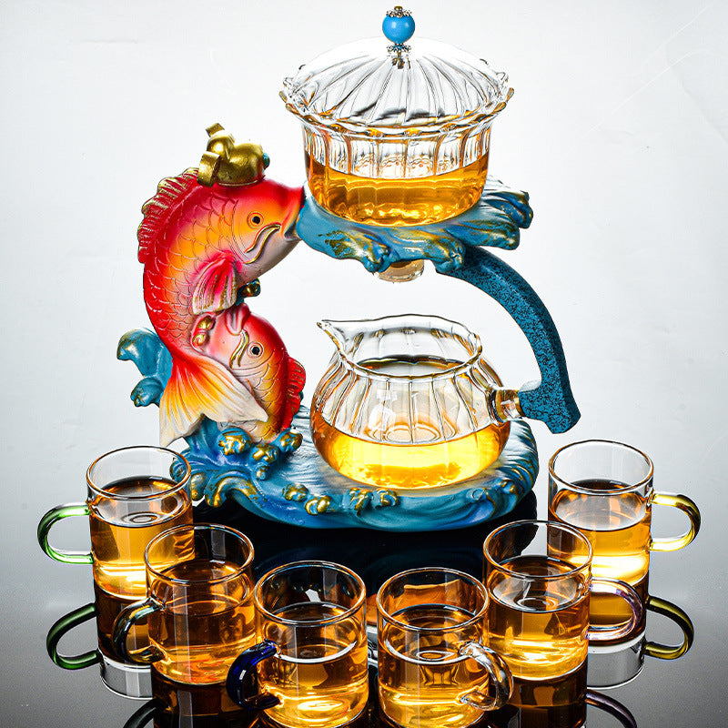 RORA GOLDEN FISH MAGNETIC LAZY KUNGFU GLASS TEAPOT SET