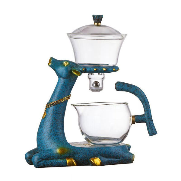 TEARORA Glass Teapot Heat Resistant Glass Tea Set Magnetic Water Diversion  Clear Glass Teapot (Blue deer, teapot set)