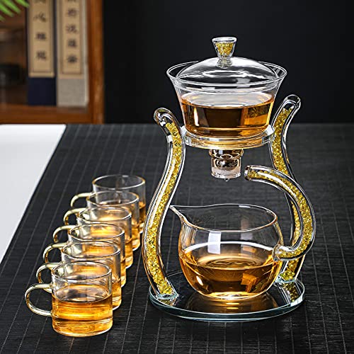 Lazy Tea Maker Palace Lantern Automatic Tea Set Wooden Frame Glass