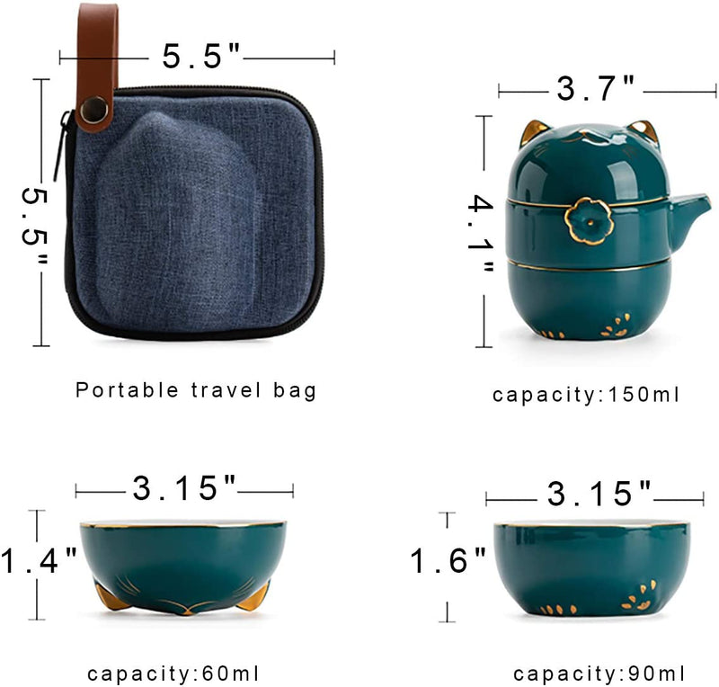 RORA Portable Ceramic Tea Cup Set for Travel Outdoor Picnic