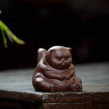 RORA Purple Clay Zisha Tea Pet Thinker Cat Figurines