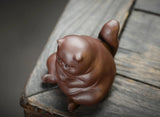 RORA Purple Clay Zisha Tea Pet Thinker Cat Figurines