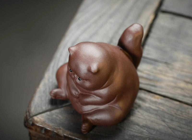 RORA Purple Clay Zisha Tea Pet Thinker Cat Figurines