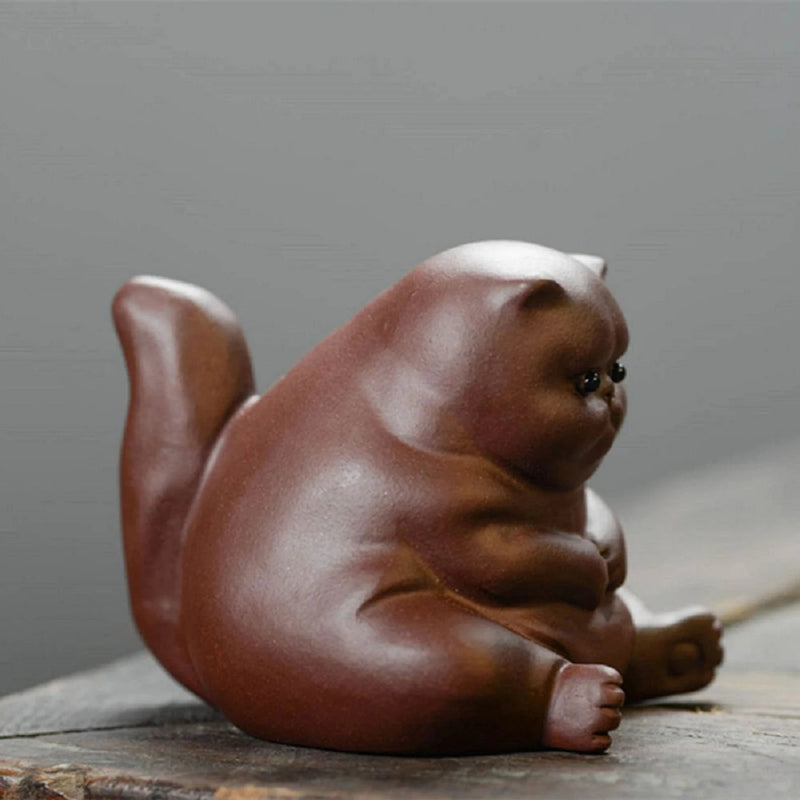 RORA Purple Clay Zisha Tea Pet Thinker Cat Figurines