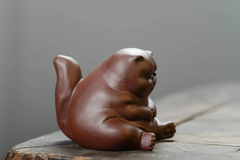 RORA Purple Clay Zisha Tea Pet Thinker Cat Figurines
