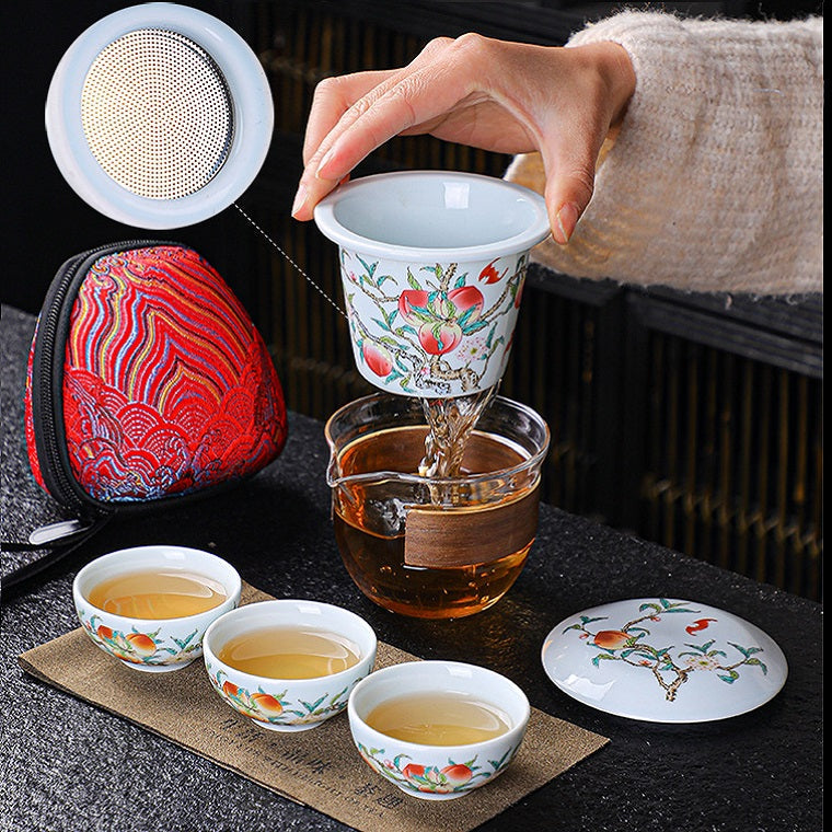 RORA Travel Kung Fu Handmade Ceramic Teapot Set (1 Pot 3 Cups)